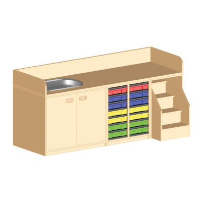 Wickelkombination 3-teilig aus Badewannenschrank, 2 Boxen mit 14 Schüben, Treppe