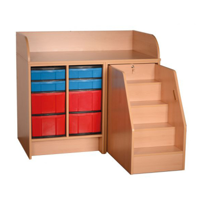 Wickelkommode mit Treppe und 8 Kunststoffschüben flach und hoch
