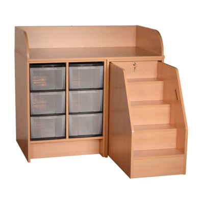 Wickelkommode mit Treppe und 6 hohen Kunststoffschüben