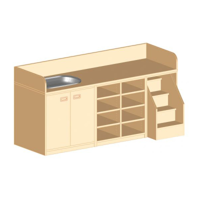 Wickelkombination 3-teilig aus Badewannenschrank, offenem Regal und Treppe