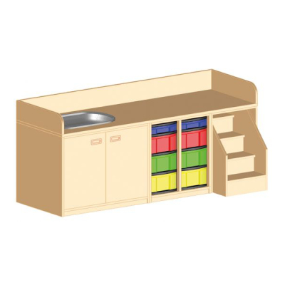 Wickelkombination 3-teilig aus Badewannenschrank, 8 Schubkästen und Treppe