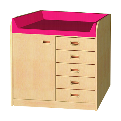 Wickelkommode mit Türe und 5 Schubkästen für Krippe, Kita, Kindergarten, WKO-04L