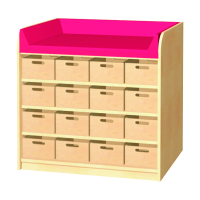 Wickelkommode mit 4 x 4 Materialkästen für Krippe, Kindergarten, Kita, WKO-07