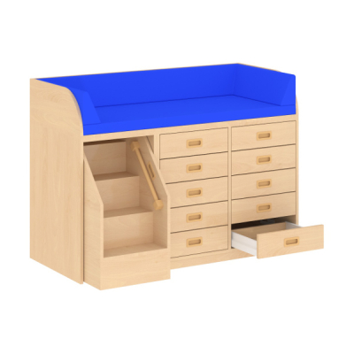 Wickelkommode mit Treppe und 10 Schubläden WKO-24TL, Gesamttiefe 90 cm