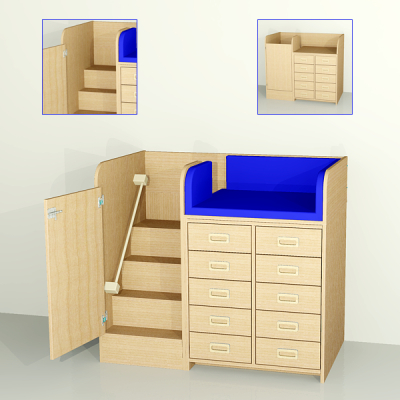 Wickelkommode mit Treppe, Sicherheits-Tür und 10 Schubläden