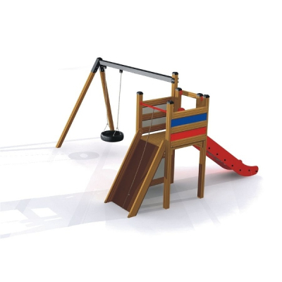 Spielkombination Rutschturm mit Reifenschaukel für den Spielplatz
