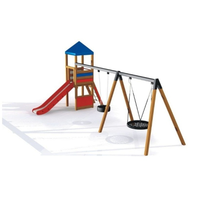 Rutschturm mit Vogelnest und Reifenschaukel für den Spielplatz