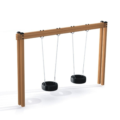 Reifenschaukel Doppelschaukel parallele Holzpfosten für den Spielplatz