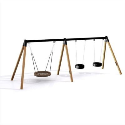 Reifenschaukel zweifach und Nestschaukel 90 cm Holz für den Spielplatz