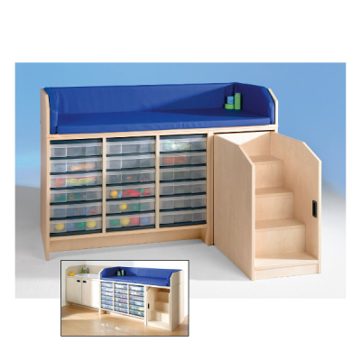 Wickelkommode mit Treppe und 18 Kunststoffschüben inkl. Auflage