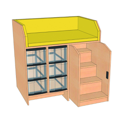 Wickelkommode mit Treppe und 6 großen Kunststoffschüben inkl. Kunstlederauflage