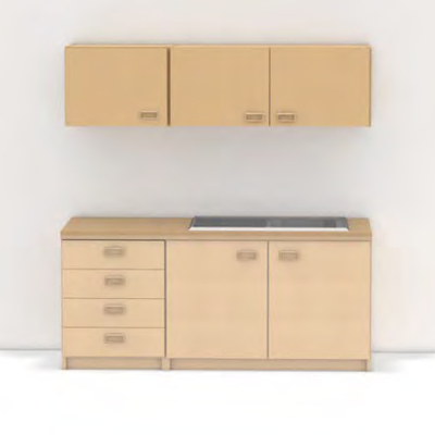 Küchenzeile für Kindergärten, Kinderküche, Arbeitshöhe 70 cm, Kinderhöhe