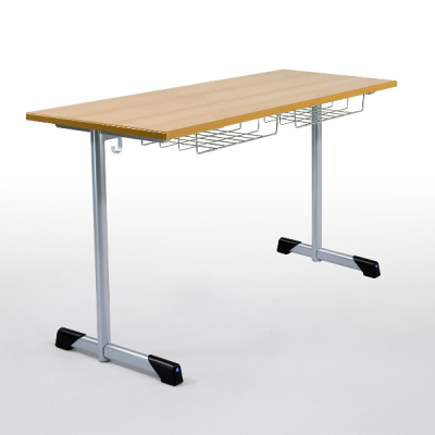 Schultisch, Schülertisch Zweisitzer Basic 130 x 50 cm, Rundrohr-Mittelsäule
