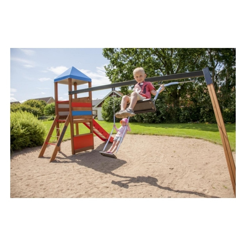 Spielkombination Rutschturm mit Doppelschaukel für den Spielplatz