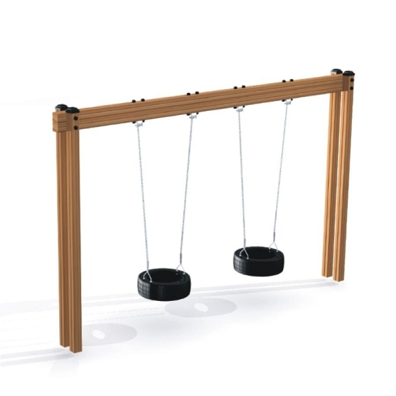 Reifenschaukel Doppelschaukel parallele Holzpfosten für den Spielplatz