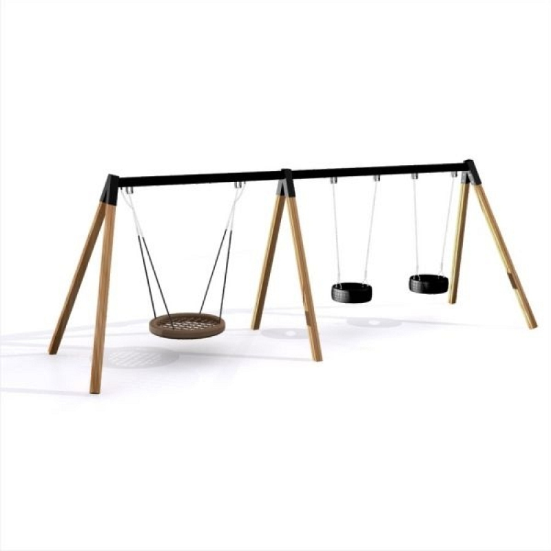 Reifenschaukel zweifach und Nestschaukel 90 cm Holz für den Spielplatz