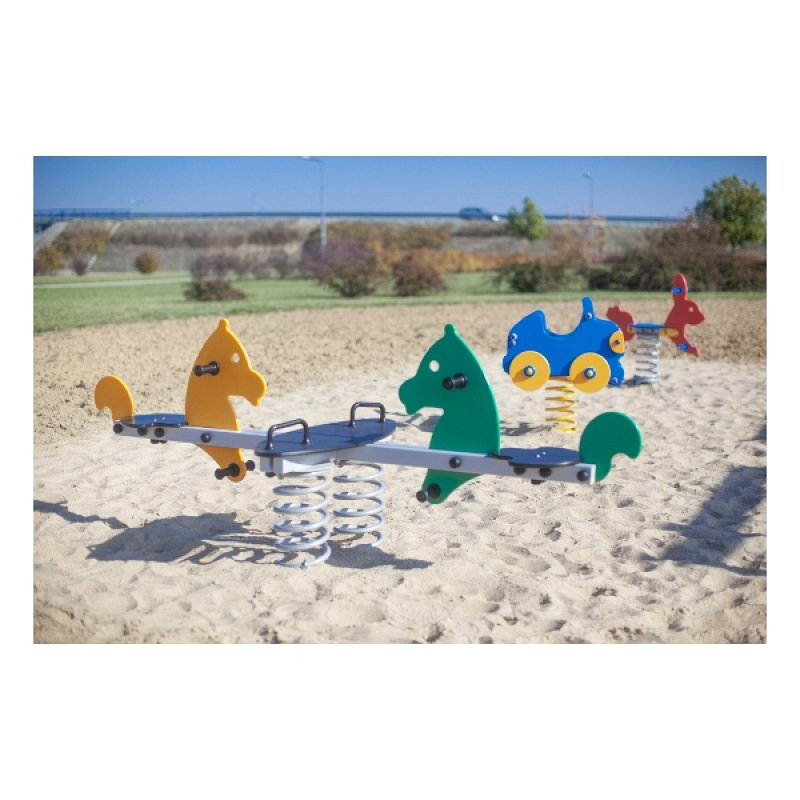 Federwippe Zweisitzer Pferde für Spielplatz und Kindergarten