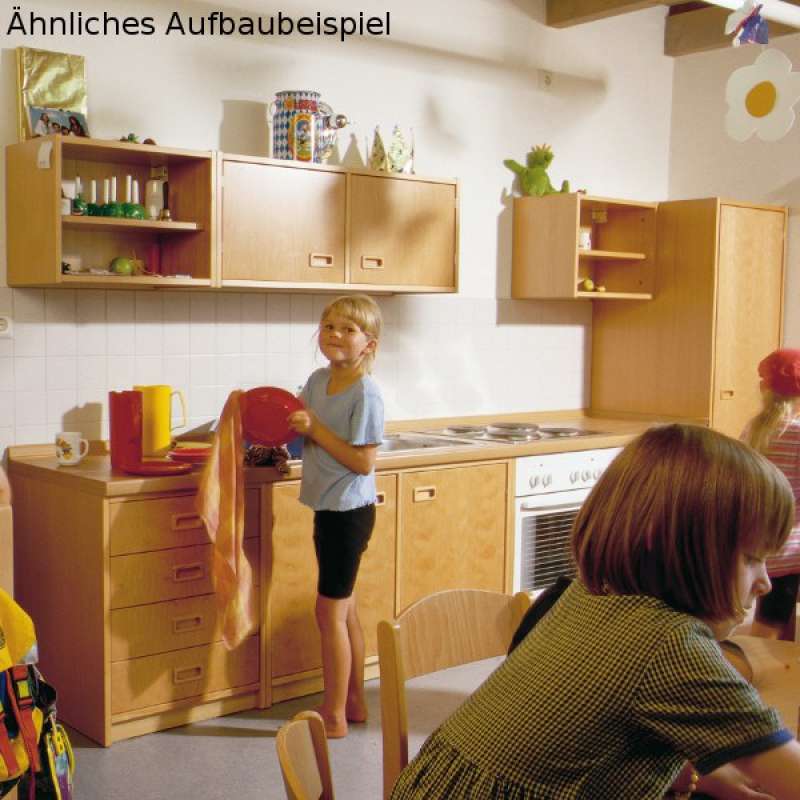 Hochschrank für Einbaukühlschrank für Kindergartenküche in Kinderhöhe