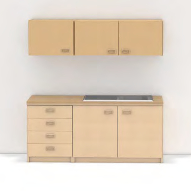Küchenzeile für Kindergärten, Kinderküche, Arbeitshöhe 70 cm, Kinderhöhe