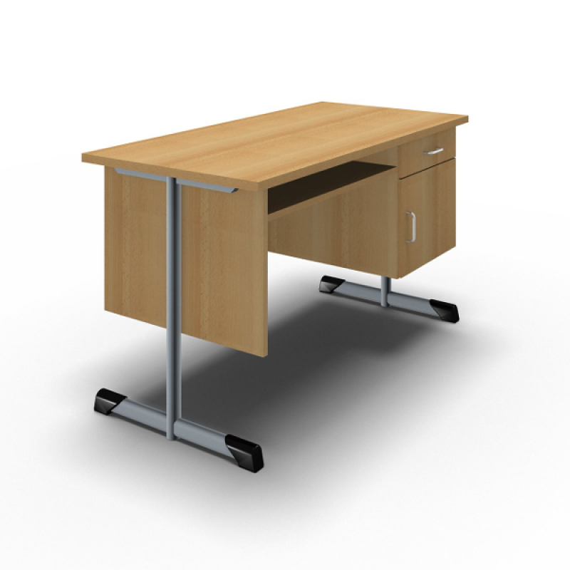 Lehrerschreibtisch Basic, 130 x 65 cm, Rundrohr-Gestell, Modell S